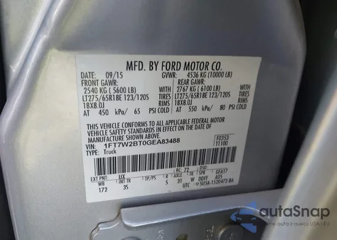 2016 Ford F-250 Xlt from USA, damaged, VIN 1FT7W2BT0GEA83488